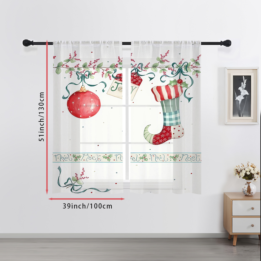 Curtain Rods - 2PCS Bauble Stocking Sheer Curtains, Holly