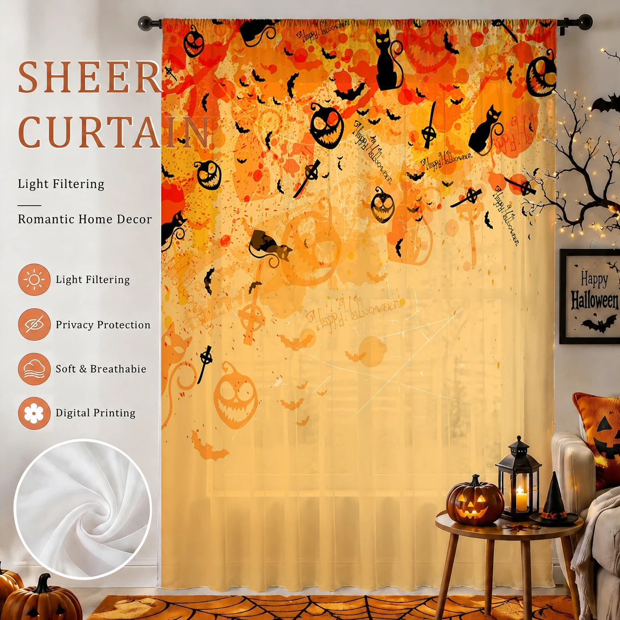 1Pc Spooky Halloween Sheer Cur - огляд і ціна Curtain Rods