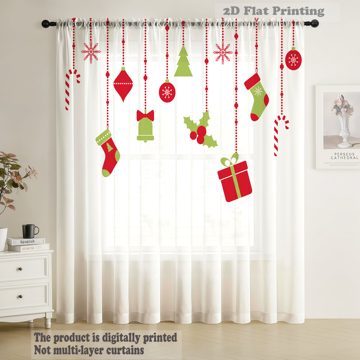 Christmas Sheer Voile Window C - огляд і ціна Curtain Rods
